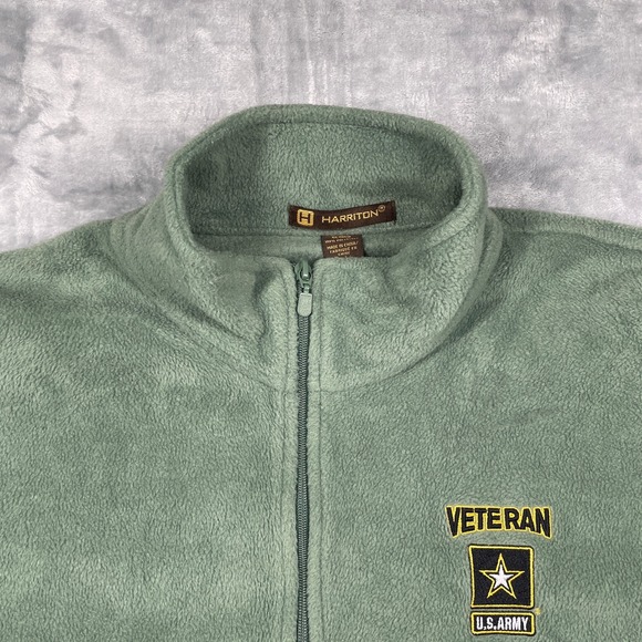 Harriton US Army Veteran Fleece Jacket Full Zip Green Mens 2XL - Picture 2 of 10